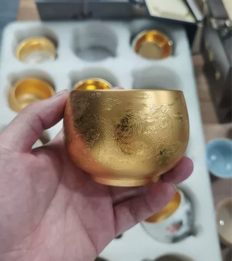 实物实拍，鎏金工艺龙凤祥图主人杯  检测报...