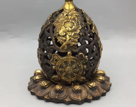 铜制品铜器铜摆件，鎏金小莲花座八宝熏香炉，...