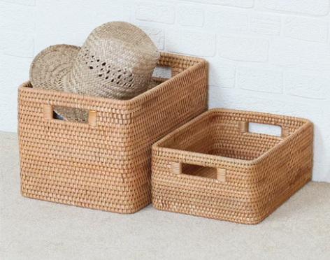 收纳箱收纳筐越南藤编无盖脏衣筐收纳盒化妆品...