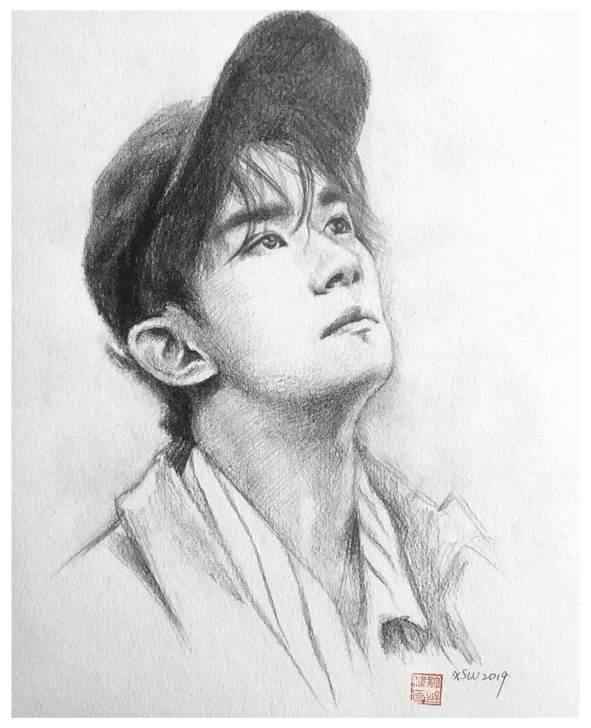 手绘作品许少伟《少年》素描