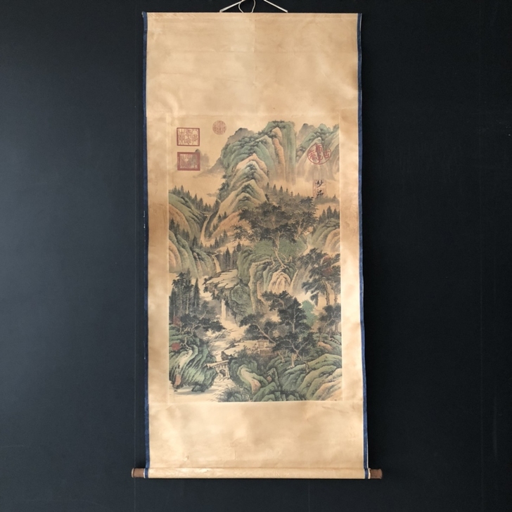 古玩字画收藏【唐寅】九幽仙瀑，三尺中堂作品