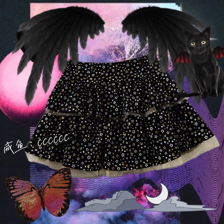 黑色碎花星星短裙蛋糕裙