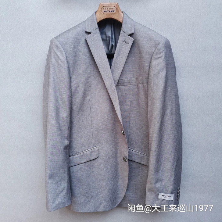 男式春秋大码西服二粒扣双开叉灰色休闲西装