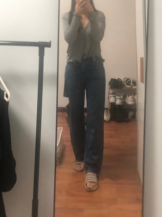 破洞拖地阔腿裤