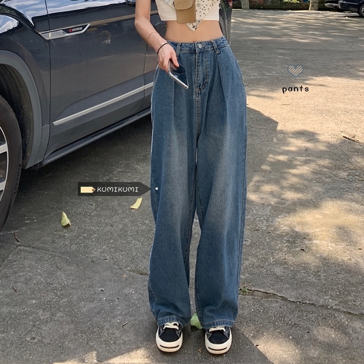 复古阔腿裤女夏季牛仔裤宽松直筒裤高腰显瘦裤...