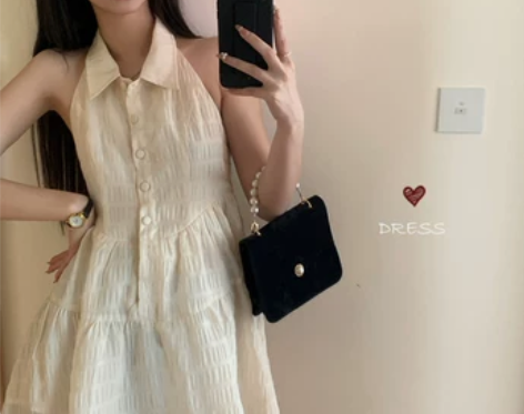 ?PPHOME夏日大小姐~纯欲辣妹挂脖翻领...