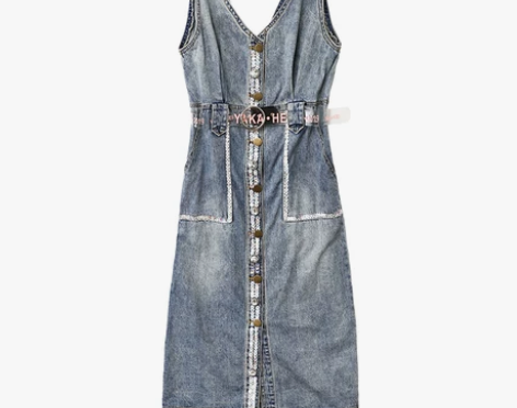 巴掌家欧洲站重工V领牛仔背带裙女装夏季连衣...