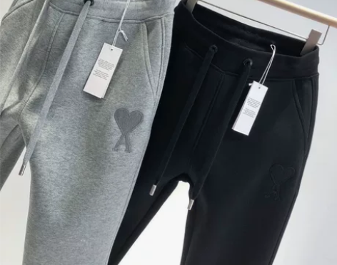 爱米Ami刺绣小A心纯棉春秋卫裤加绒加厚裤...