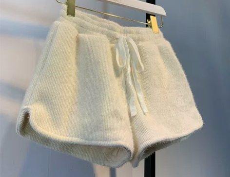 秋冬大码毛线水貂绒短裤女韩国ins高腰加厚...