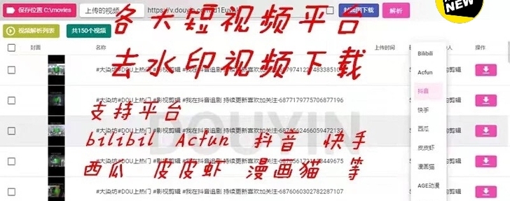 某手某音某瓜某虾Bili等等都能下载去水印...