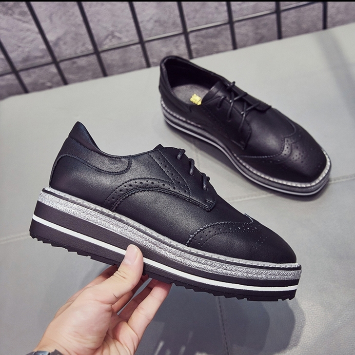 松糕鞋女鞋厚底2021新款春秋款英伦风布洛...