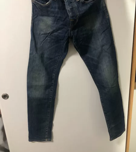 深色牛仔裤男小裤脚修身弹力刮烂简约裤子 很...