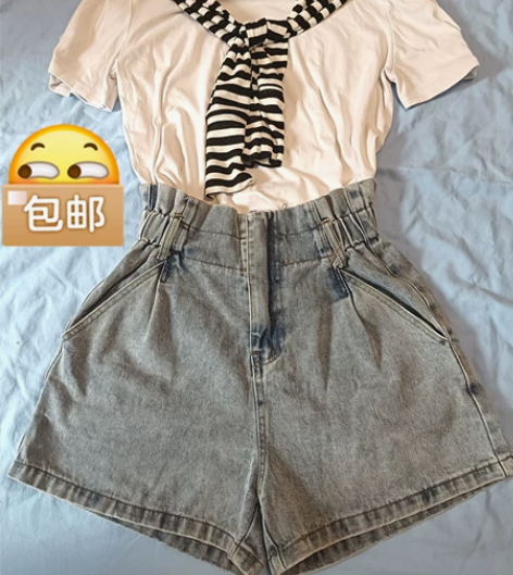 设计感牛仔短裤女夏季2022年新款a字高腰...