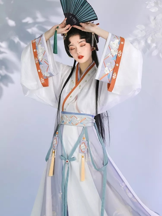 【流烟昔泠-白茶清欢】原创正品魏晋制交领宽...