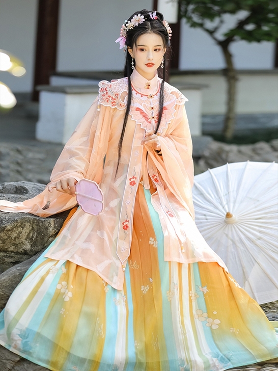 劲合春眠原创汉服女中国风云肩明制立领长衫褶...