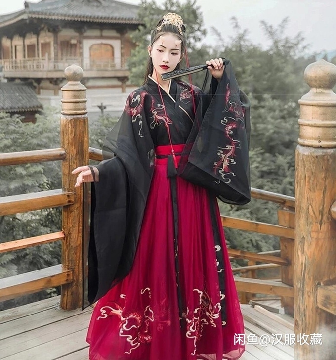 正的汉尚华莲夜弦歌改良汉服女大袖交领衫，上...