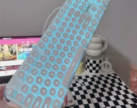 全新 新盟鼠标键盘套装有线键鼠粉色静音女生...