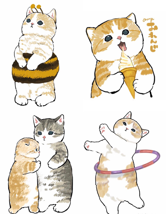 872张小可爱!国外呆萌猫咪创意水彩插画素材