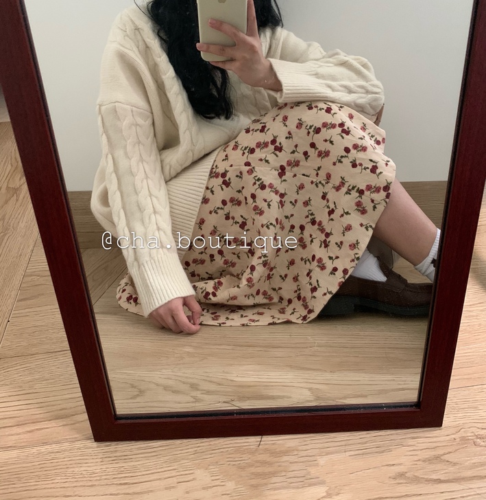 @复古文艺 灯芯绒碎花半身裙长裙 /不退换