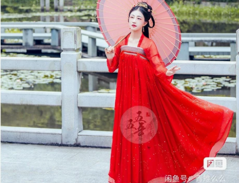 五五年家汉服红菱三米摆s码 科幻cos服（...