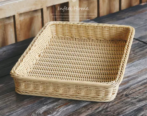 水果篮子客厅塑料托盘长方形家用收纳篮子藤编...