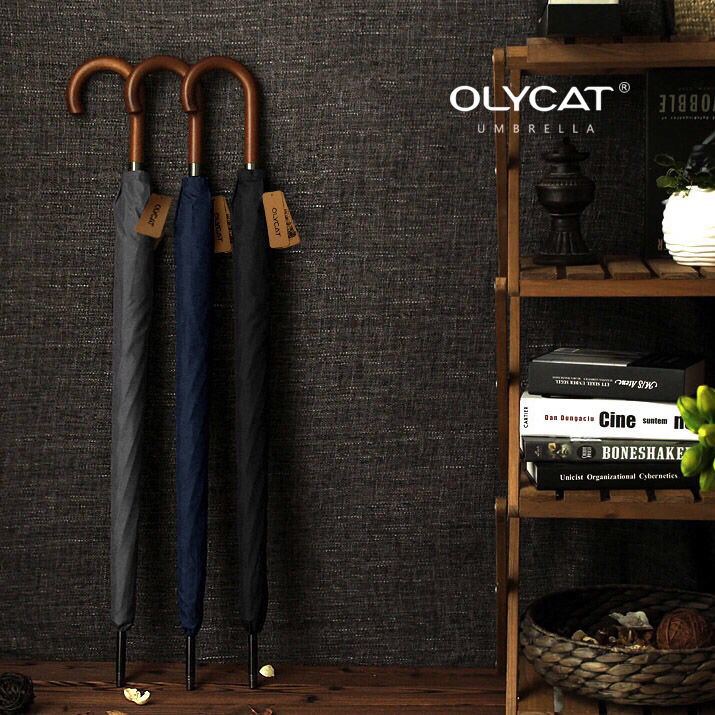 OLYCAT木弯柄抗风加大双人伞男士商务伞...