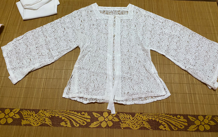 陌上花雨汉服明制汉服蕾丝方领半袖