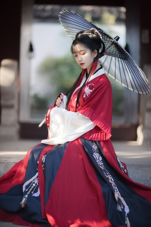 花雨辞原创羽笙汉服女春夏晋制交领半袖晋襦刺...