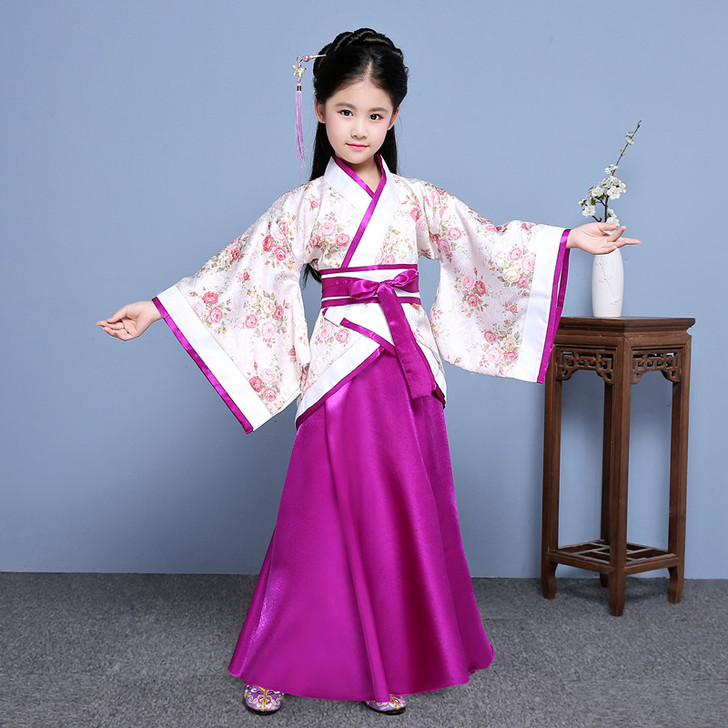 儿童古装仙女装唐装女童汉服曲裾贵妃国学服三...