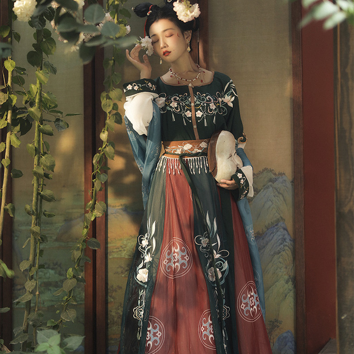 耀春原创汉服女正品花瑶归唐制坦领三件套中国...