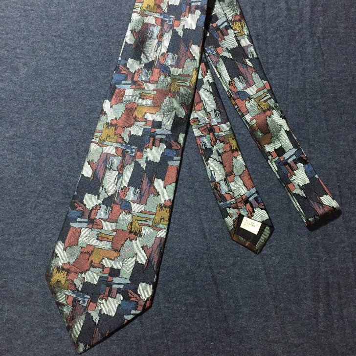 vintage古着美式复古油画拼色真丝领带