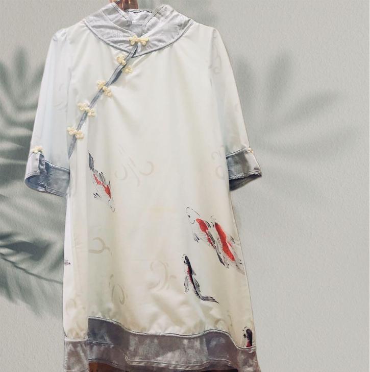 汉元素旗袍中国风民国风汉服小裙子锦鲤印花盘扣