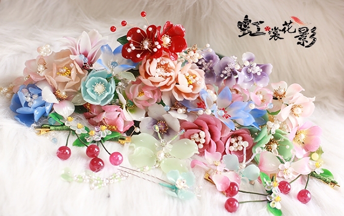 料器花发簪 老料发梳 现货孤品花花