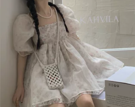 ?小个子初恋网纱连衣裙收腰奶甜美蓬蓬裙夏季...