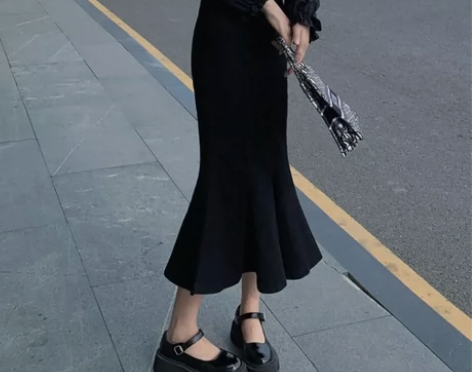 鱼尾裙半身裙女春季百搭高腰开叉包臀裙中长款...