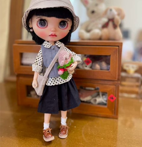 blythe小布娃衣日系文艺风衬衫马甲半身...