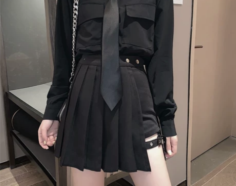 朋克风女装暗黑系性感腿环裙百褶裙短裙黑暗系...