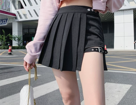 朋克风女装暗黑系性感腿环裙 百褶裙 短裙夏...