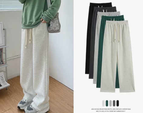 白灰阔腿裤女秋冬加绒裤子显瘦休闲裤宽松小个...