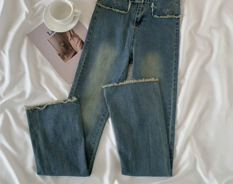 美式高街微喇叭牛仔裤女2022春秋高腰显瘦...