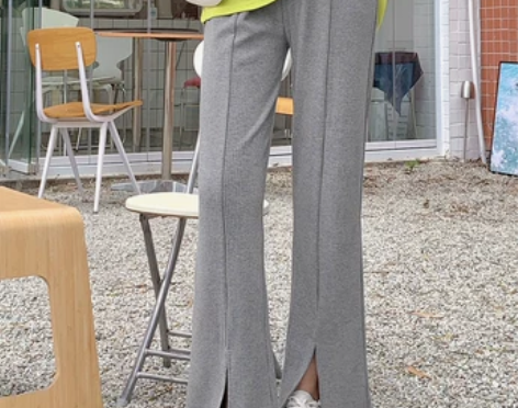 杨泡泡黑色开叉休闲裤2021夏季新款宽松韩...