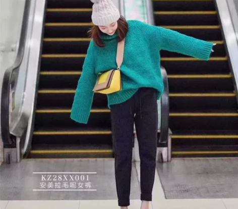 安美拉毛呢女裤休闲裤铅笔裤小脚裤 男女情侣...