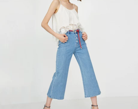 ?绫致ONLY高腰微喇宽松休闲七分牛仔裤 ...