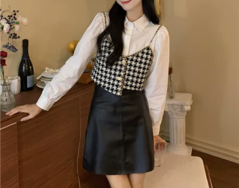 法式千鸟格吊带背心女秋冬2021年新款韩版...