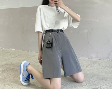 西装短裤女夏季ins高街休闲百搭直筒五分裤...
