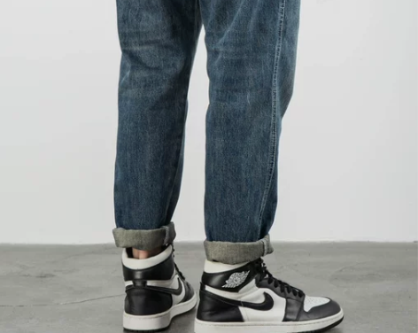 蓝色贴布潮牌牛仔裤男设计感小众宽松直筒国潮...