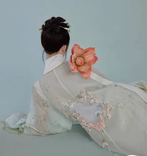 七月夕汉服明制 青雾 立领对襟长衫绣花比甲...