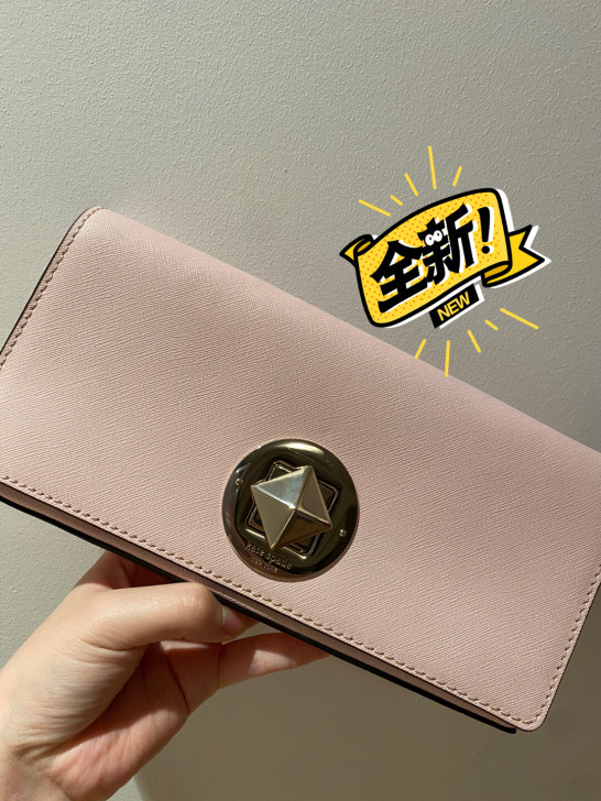kate spade 十字星扣樱花粉真皮手...