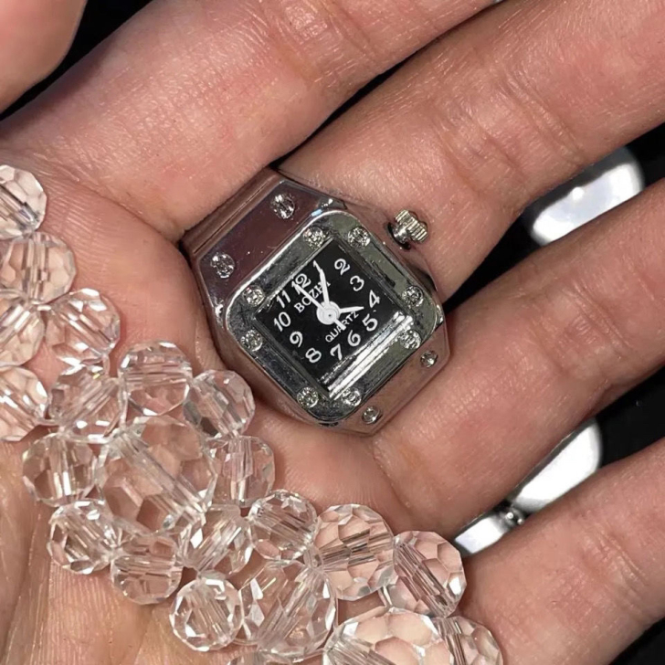 简约时尚朋克手表戒指百搭 手指表迷你时钟复...