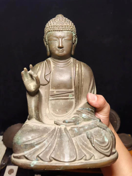 清代铜佛像，完整，包老